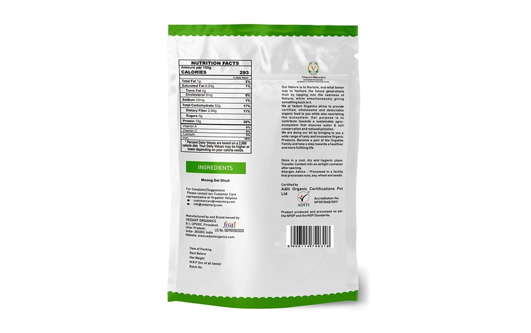Orgabite Organic Moong Dal Dhuli    Pack  500 grams
